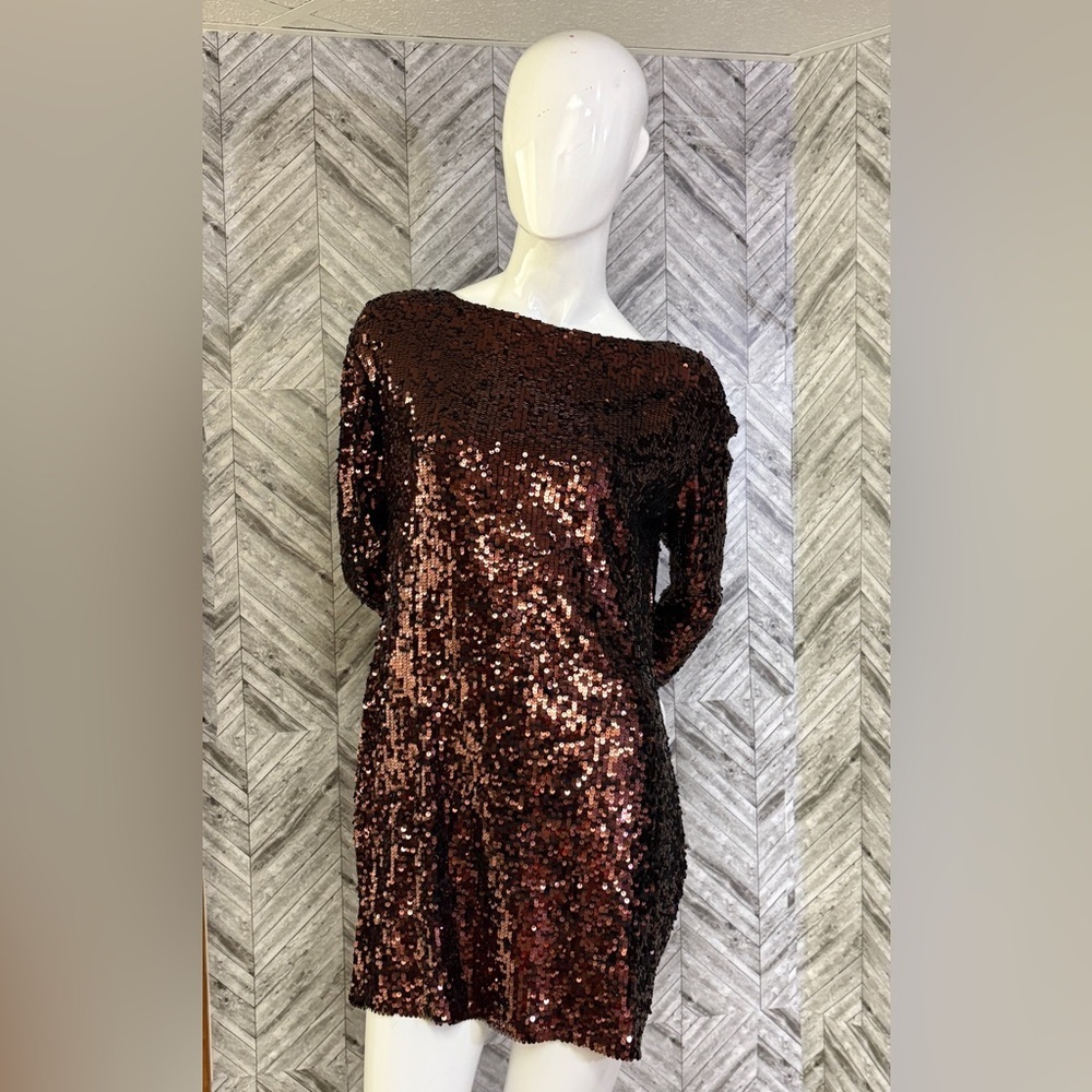Rare women’s Sequin Dress in Shimmering Copper, open back medium